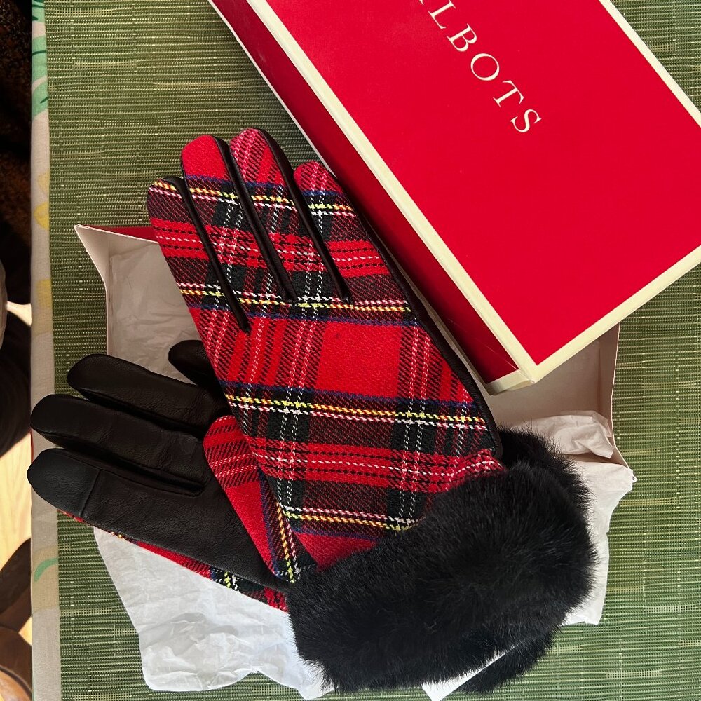 NWT Talbots Leather + Plaid Wool Gloves 🖤❤️